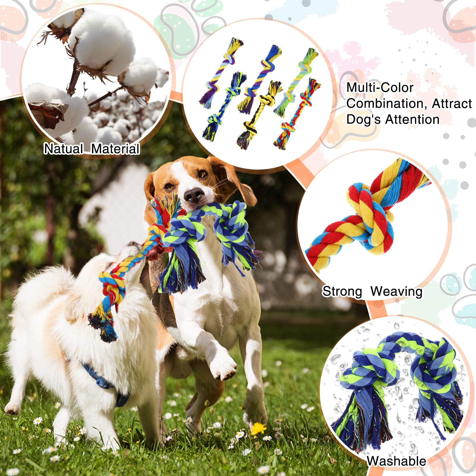 24 Pack Large Dog Rope Toys 10 Inch Natural Cotton Chew Toys for Aggressive Chewers, Medium Dogs, 2 Knot Design, Durable Teething Rope for Indoor and Outdoor Play