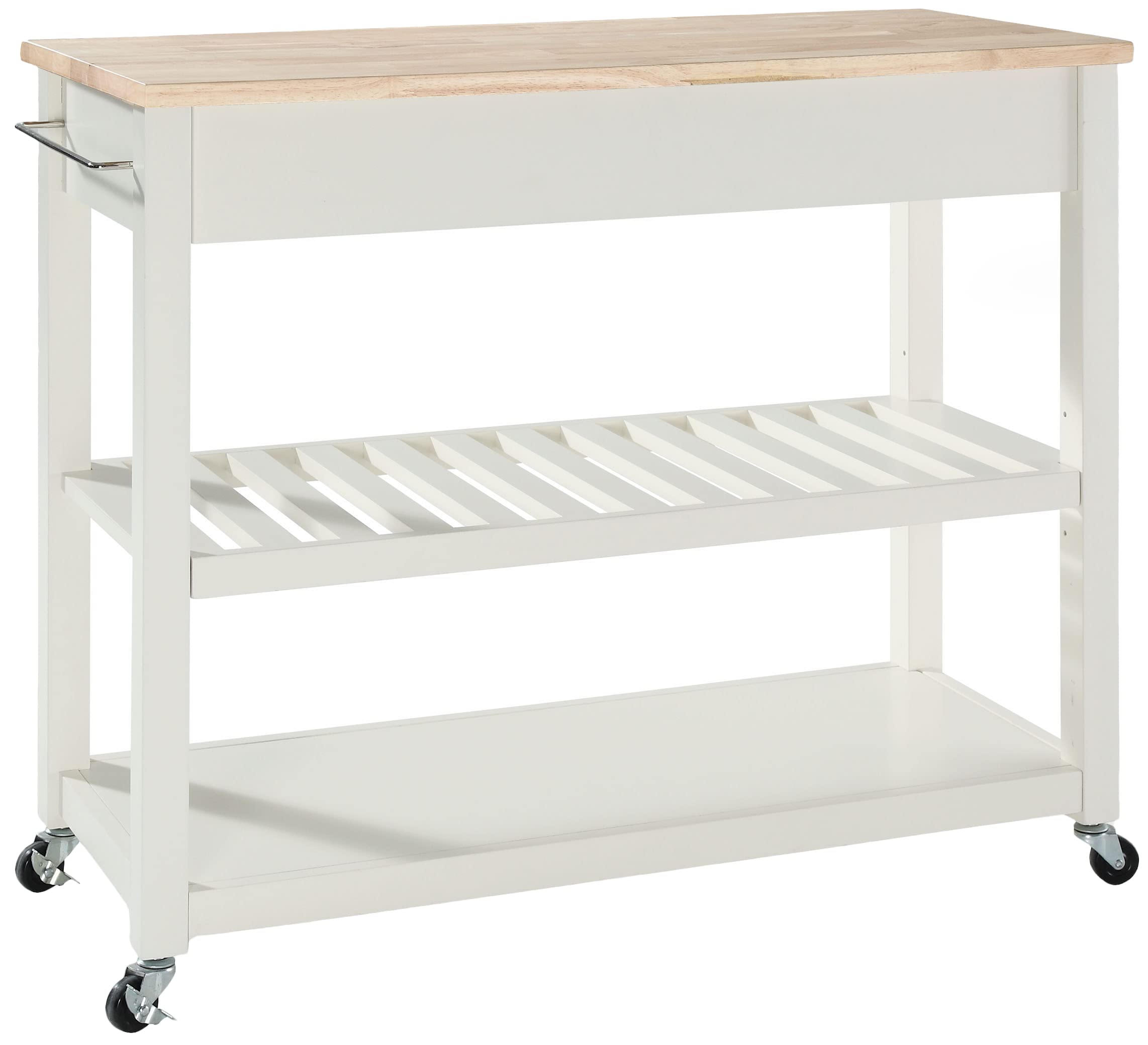 Crosley White Wood Top Kitchen Prep Rolling Cart with Shelves & Drawers - Microwave Stand, Coffee Bar Station for Small Spaces - Perfect for Apartments, Dorms & Compact Kitchens