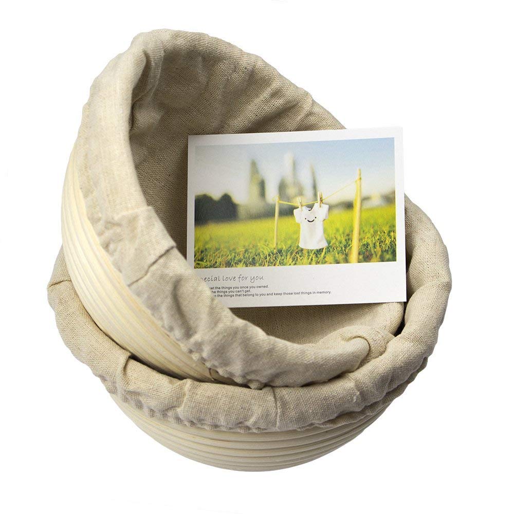 7 Inch Round Banneton Bread Proofing Basket Set of 2 - Natural Rattan Cane Brotform with Linen Liner Cloth - Handmade Artisan Bread Baking Tools for Sourdough, Baguettes & Homemade Loaves