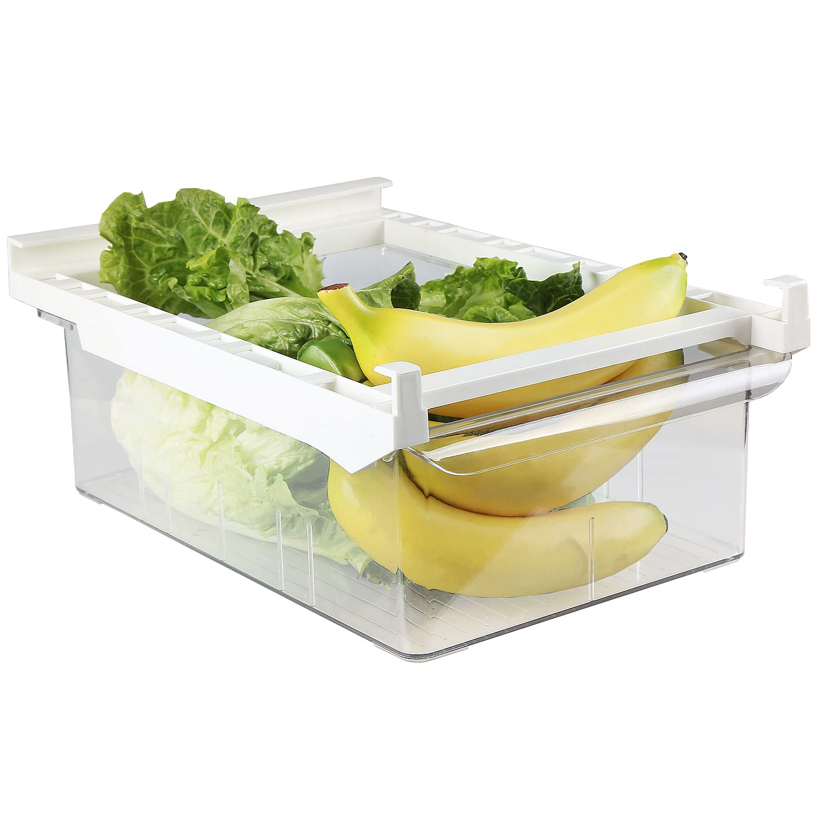 Loobuu Refrigerator Organizer Bins with Handle - Large Pull-Out Fridge Drawer Organizer for Food Storage - Freely Adjustable Refrigerator Storage Box Fits 0.6