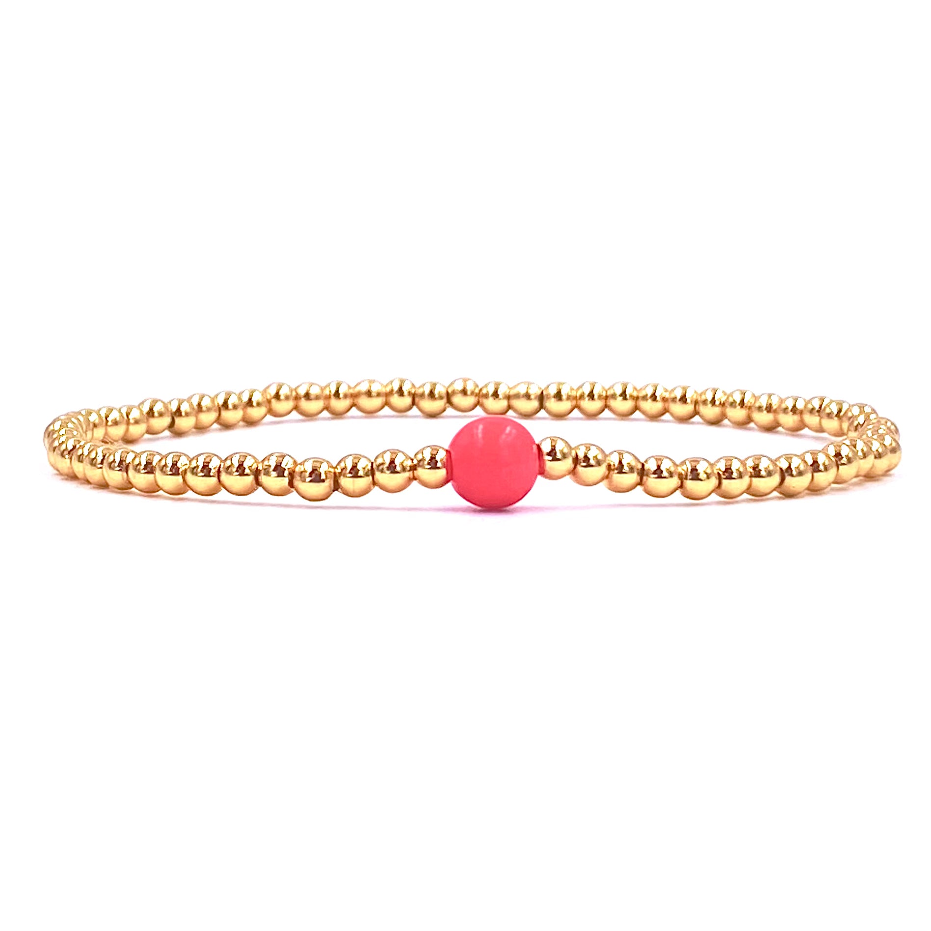 Ashley Gold Stainless Steel 3mm Ball Beaded Stretch Bracelet with Enamel Center - Elegant Jewelry for Women, Perfect for Parties, Weddings & Everyday Wear