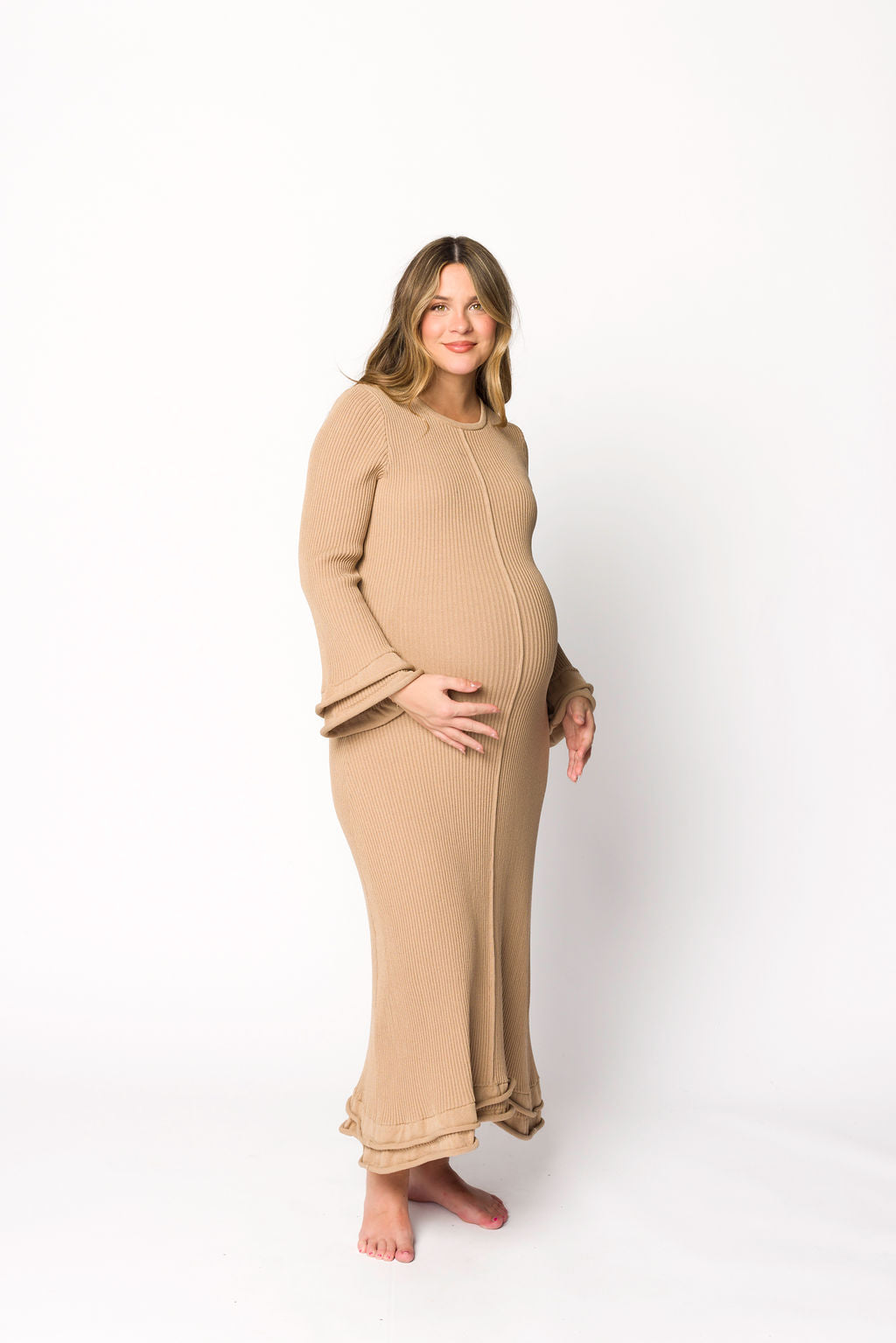 Arlet Maternity Dress in Taupe - Bump Friendly Pregnancy Outfit for Work, Parties & Special Occasions