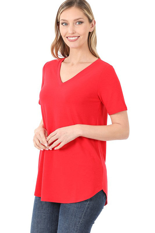 Women's Stylish Short Sleeve V-Neck Scoop Front & Back Casual T-Shirt - Perfect for Summer Outfits, Beach Wear & Everyday Comfort