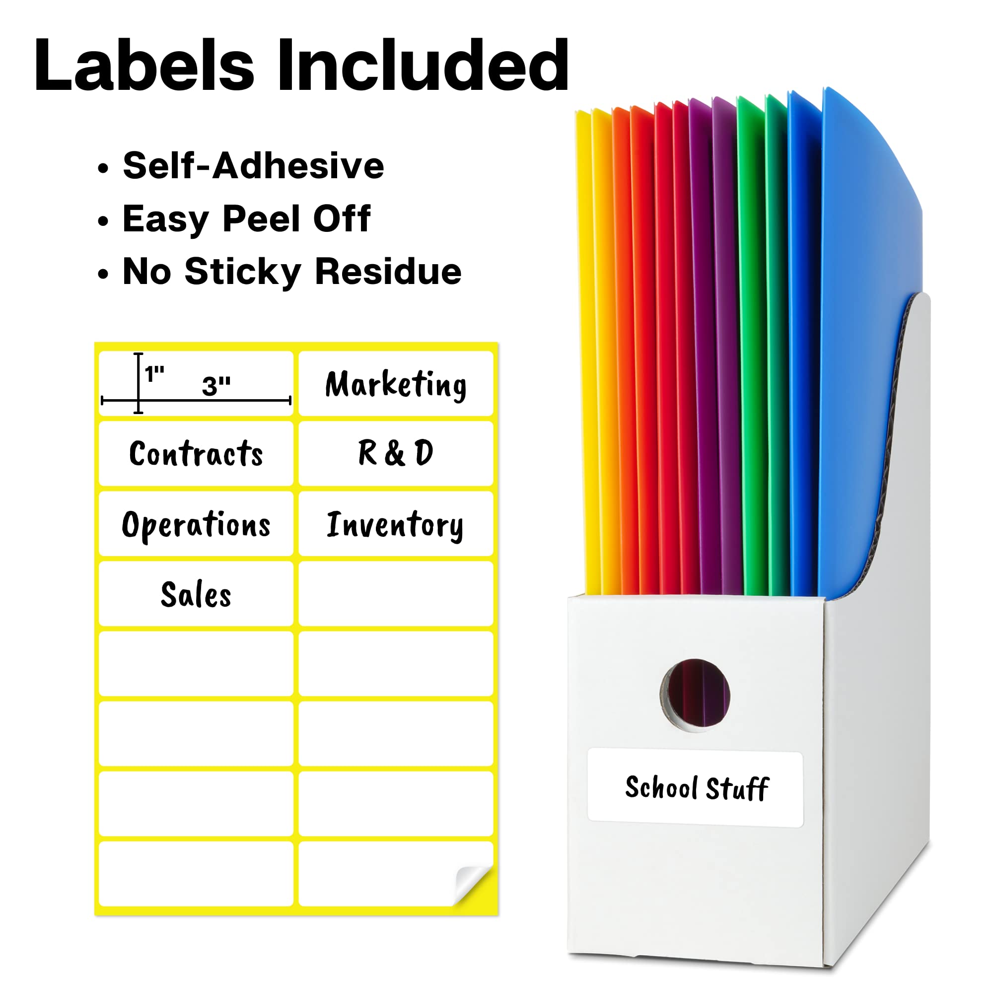 Dunwell White Magazine File Holder (6 Pack) - Sturdy Cardboard Magazine Organizer, Vertical File Folder Holder for Office, Desk or Classroom - Perfect for Books, Documents, Office Supplies & School Materials Storage