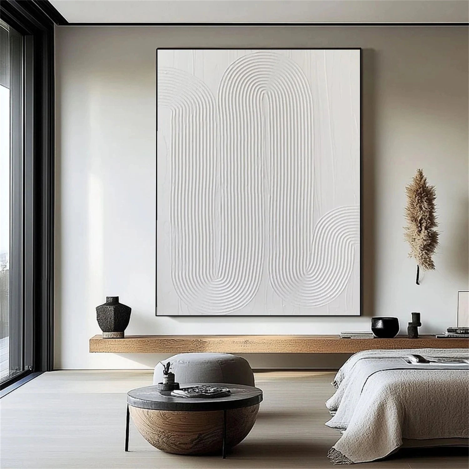 White Minimalist Textured Painting Canvas #MM207 - Premium Abstract Wall Art for Modern Home & Office Decor