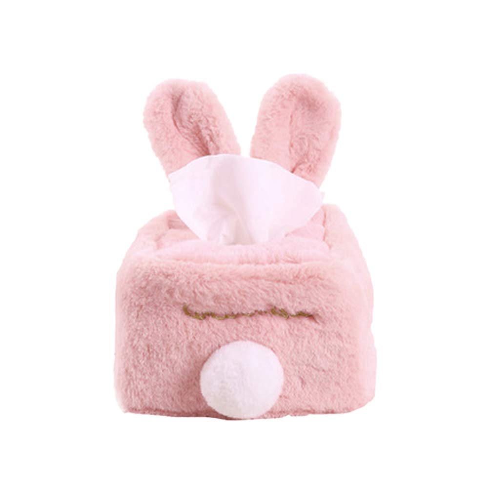Soft Rabbit Ear Tissue Box Holder - Plush Napkin Storage Organizer for Home, Office & Bar - Convenient Paper Towel Dispenser (Pink Square) | Perfect for Living Room Decor, Baby Nursery & Gift Giving