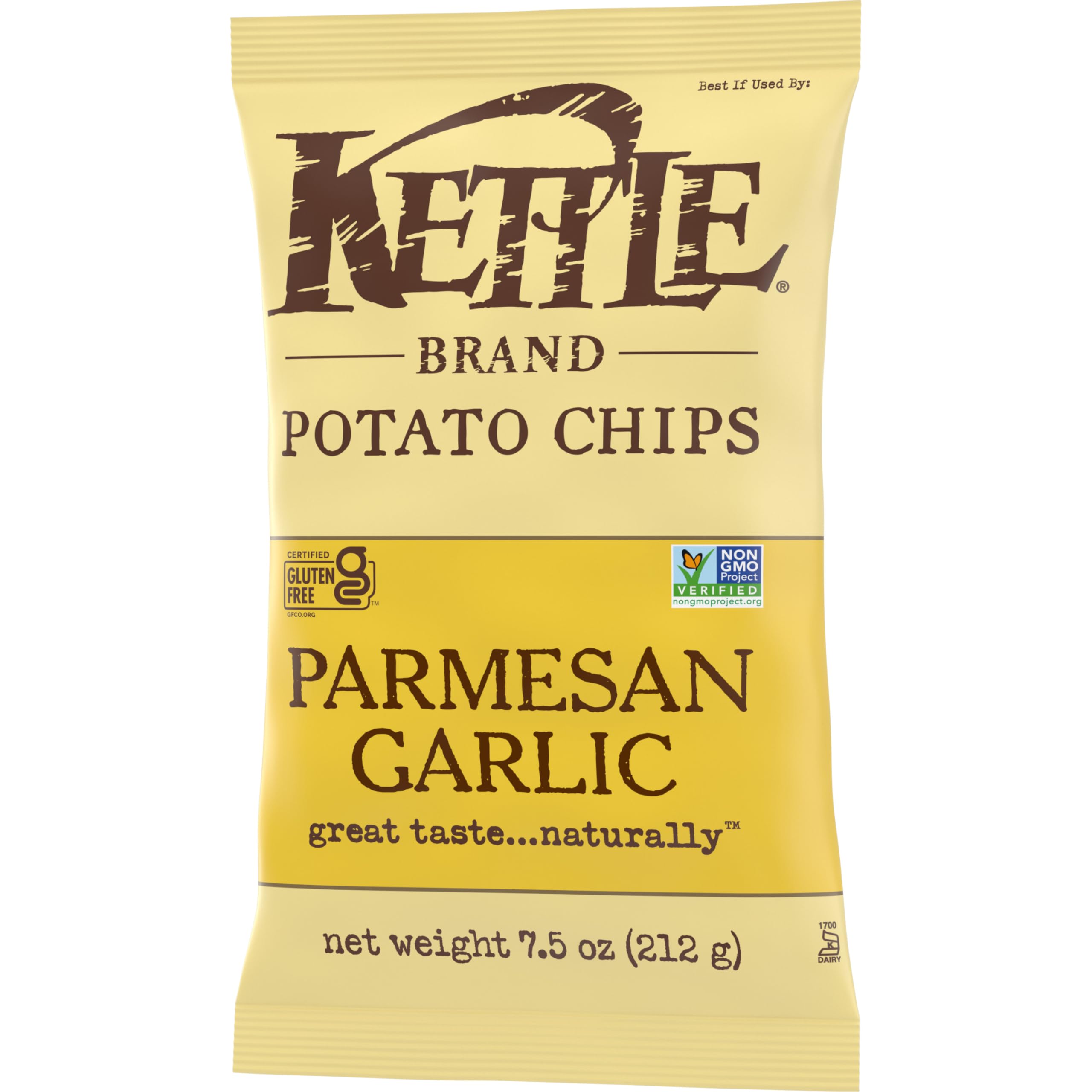 Kettle Brand Parmesan Garlic Potato Chips - 7.5 Oz Bag - Crunchy Snack for Parties, Picnics & Game Nights