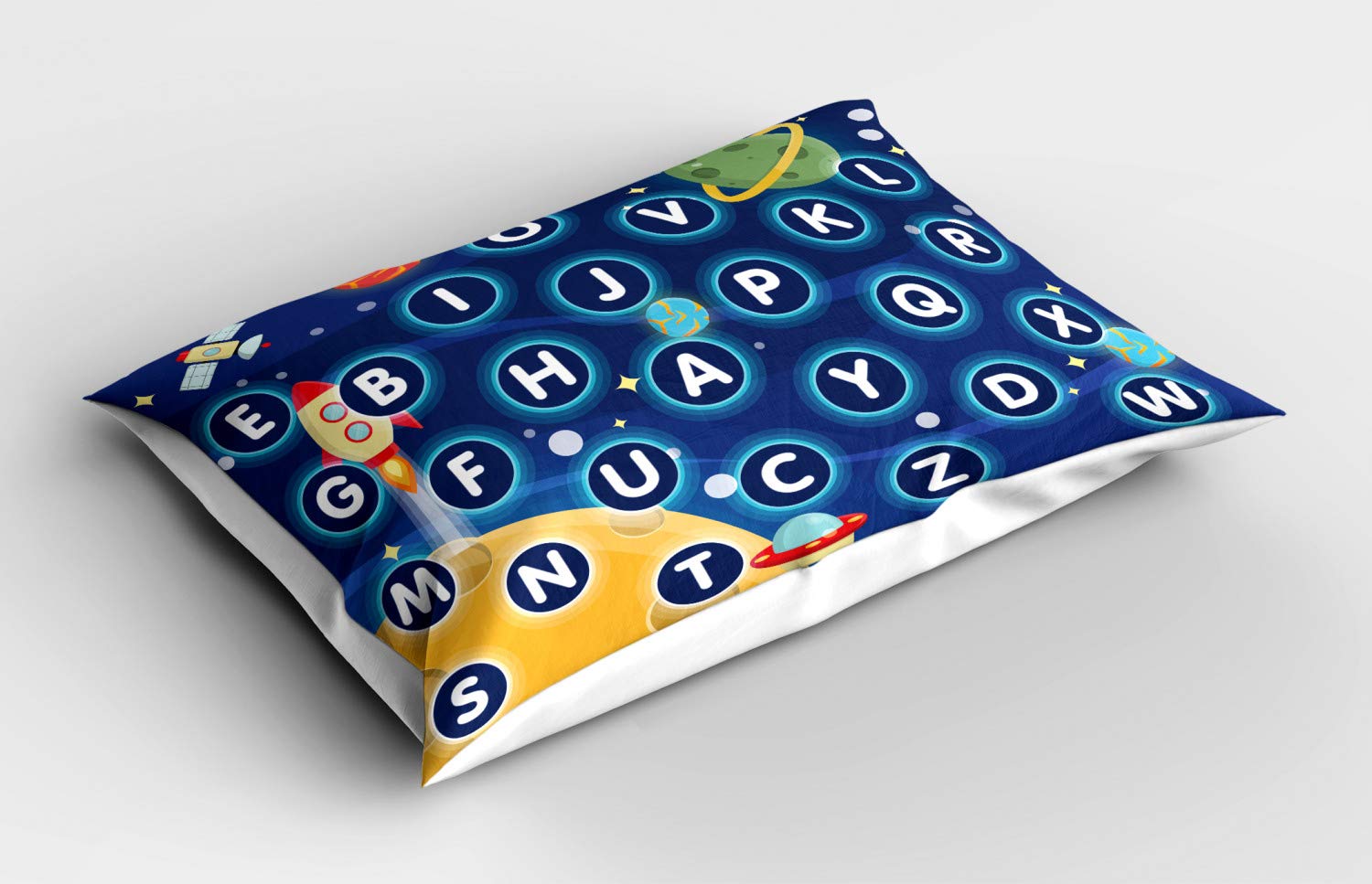 Ambesonne Alphabet Nursery Pillow Sham - Outer Space Planets & Stars Design, Standard Size 26