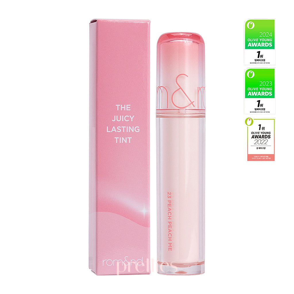 rom&nd The Juicy Lasting Tint - Long-Lasting Hydrating Lip Stain (Shade 23 Peach Peach Me) for Everyday Wear & Korean Beauty Makeup Looks