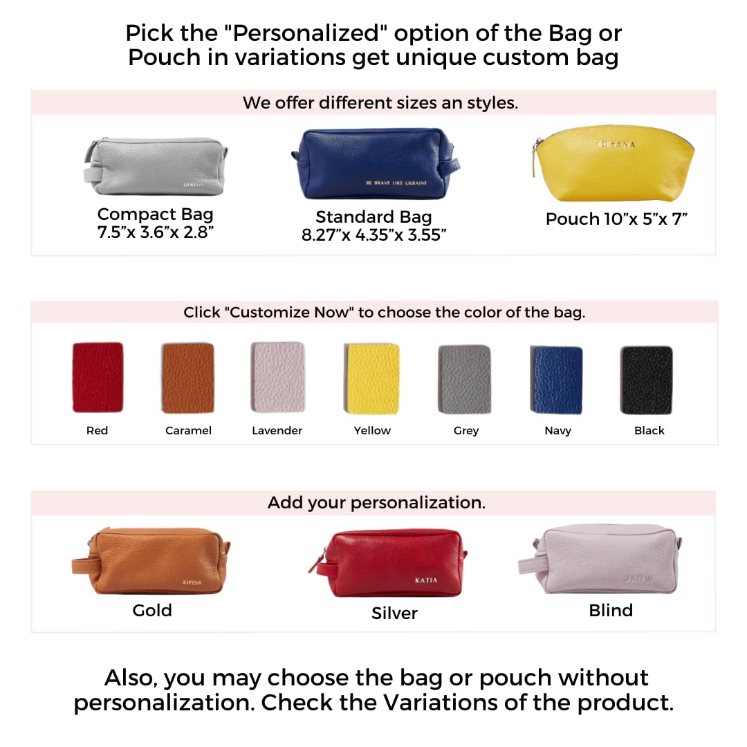 Personalized Leather Toiletry Bag for Women & Men - Custom Travel Cosmetic Pouch - Makeup Organizer - Perfect for Gifts, Vacation & Business Trips (Engraved Name Option)