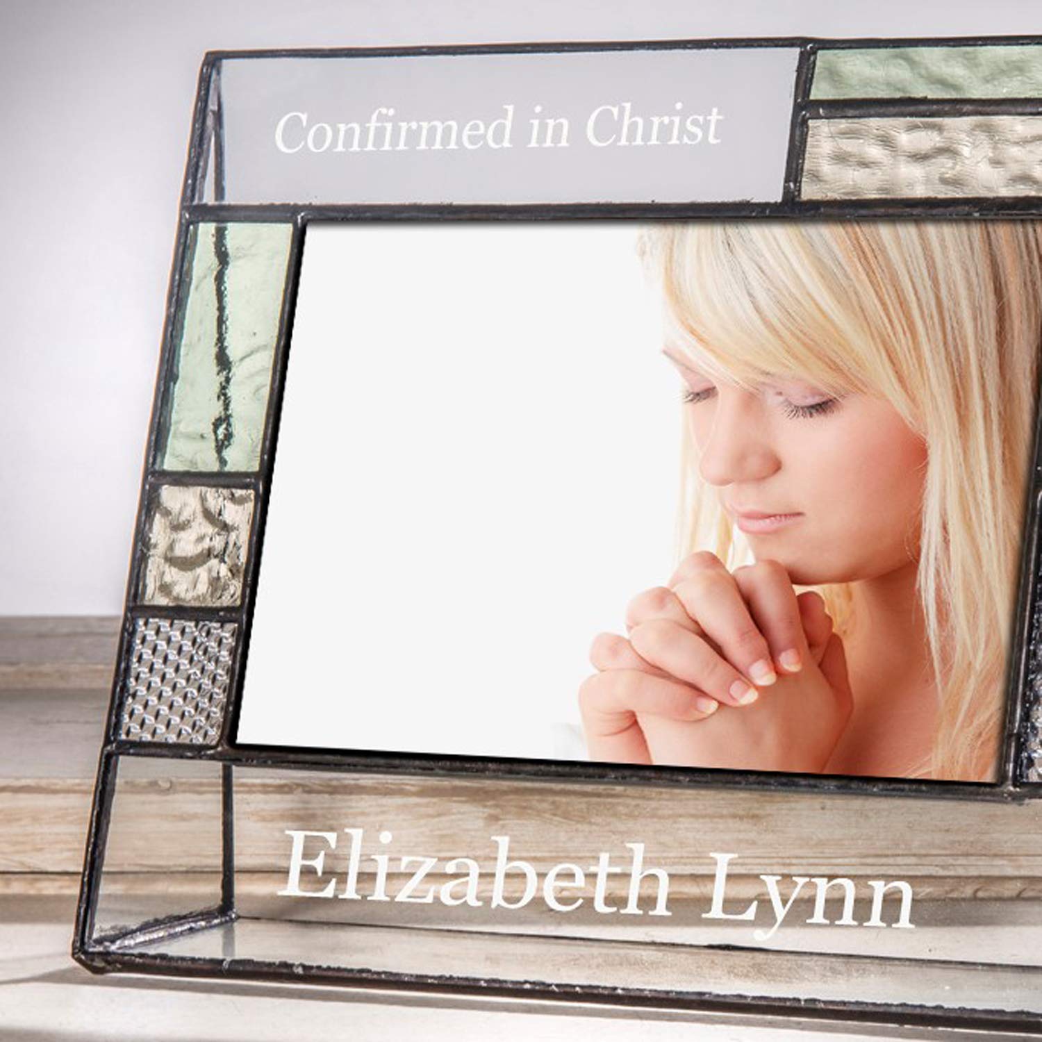 Personalized Confirmation Picture Frame - 4x6 Horizontal Stained Glass in Pale Green, Antique Yellow & Clear | Baptism, First Communion & Religious Gift | Perfect for Wall Display & Keepsake Memories