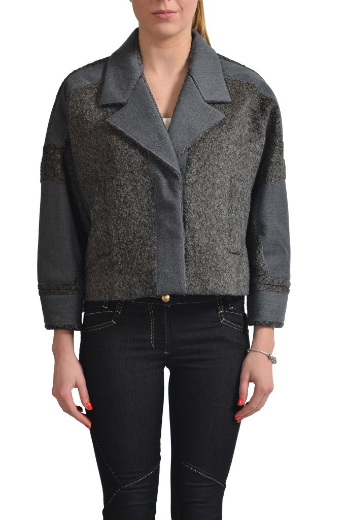 Viktor & Rolf Women's Gray Wool Cropped Coat with 3 Buttons | Elegant Winter Outerwear for Office & Evening Events