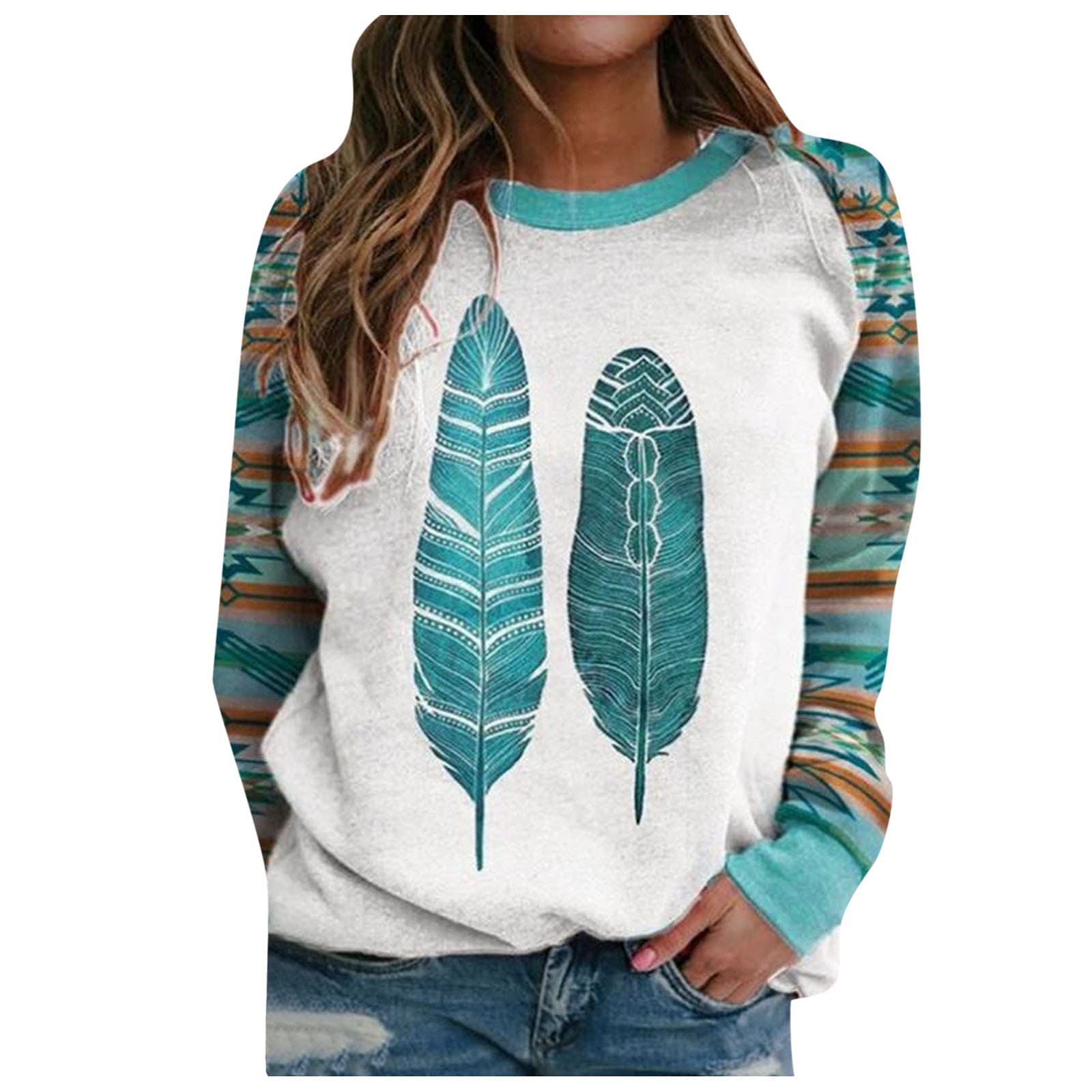 Women's Casual Long Sleeve Printed T-Shirts - Loose Fit Round Neck Thermal Top in Various Colors | Perfect for Everyday Wear, Layering & Cold Weather Outfits