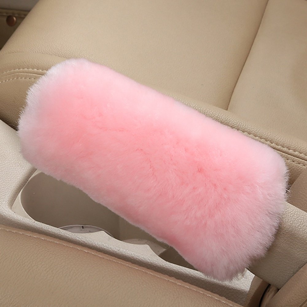 Dotesy Genuine Sheepskin Steering Wheel Cover Set - 3 Piece Auto Accessories with Gear Shift & Handbrake Covers | Universal Fit for 15 Inch Wheels | Premium Australian Wool | Soft & Comfortable Driving Experience | Perfect for Winter Warmth & Luxury Car Interior Upgrade (Pink)