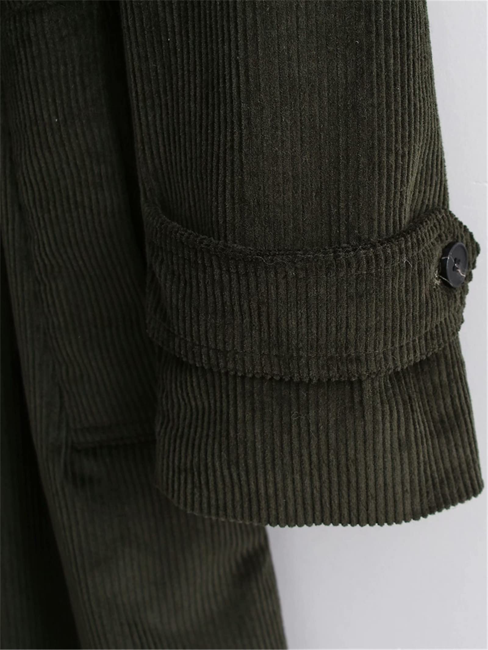 Women's Black Corduroy Trench Coat with Turn-Down Collar & Sash - Winter Fashion Casual Outerwear for Work, Date Night & Fall Season