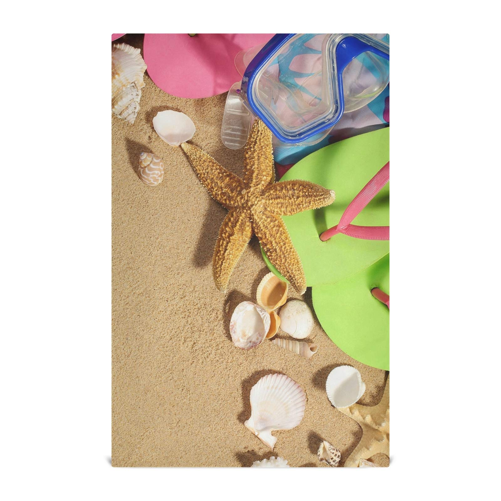 Pink & Green Flip Flops with Starfish & Seashells Design - Set of 4 Waffle Weave Dish Towels for Kitchen, Bar & Tea - Absorbent Polyester Dishcloths with Hanging Loop - Perfect for Summer Beach Parties, Picnics & Coastal Home Decor