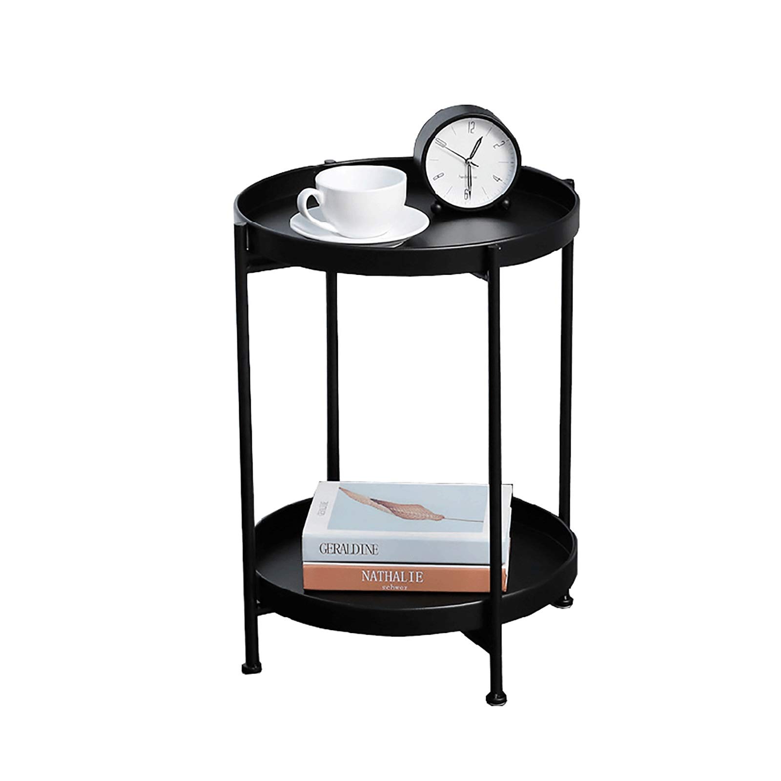 2-Tier Round Iron Side Table with Metal Frame - End Table, Nightstand, Coffee Table for Living Room, Bedroom & Office - Perfect for Holding Lamps, Books & Decor
