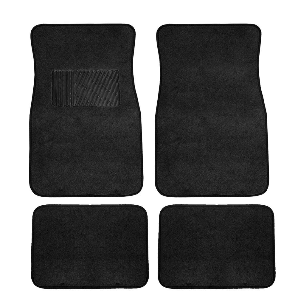 FH Group Light & Breezy Cloth Full Car Seat Covers with Carpet Floor Mats - Universal Fit for Cars, Trucks, SUVs & Vans (Black, Airbag & Split Ready) | Perfect for Road Trips, Daily Commutes & Family Travel