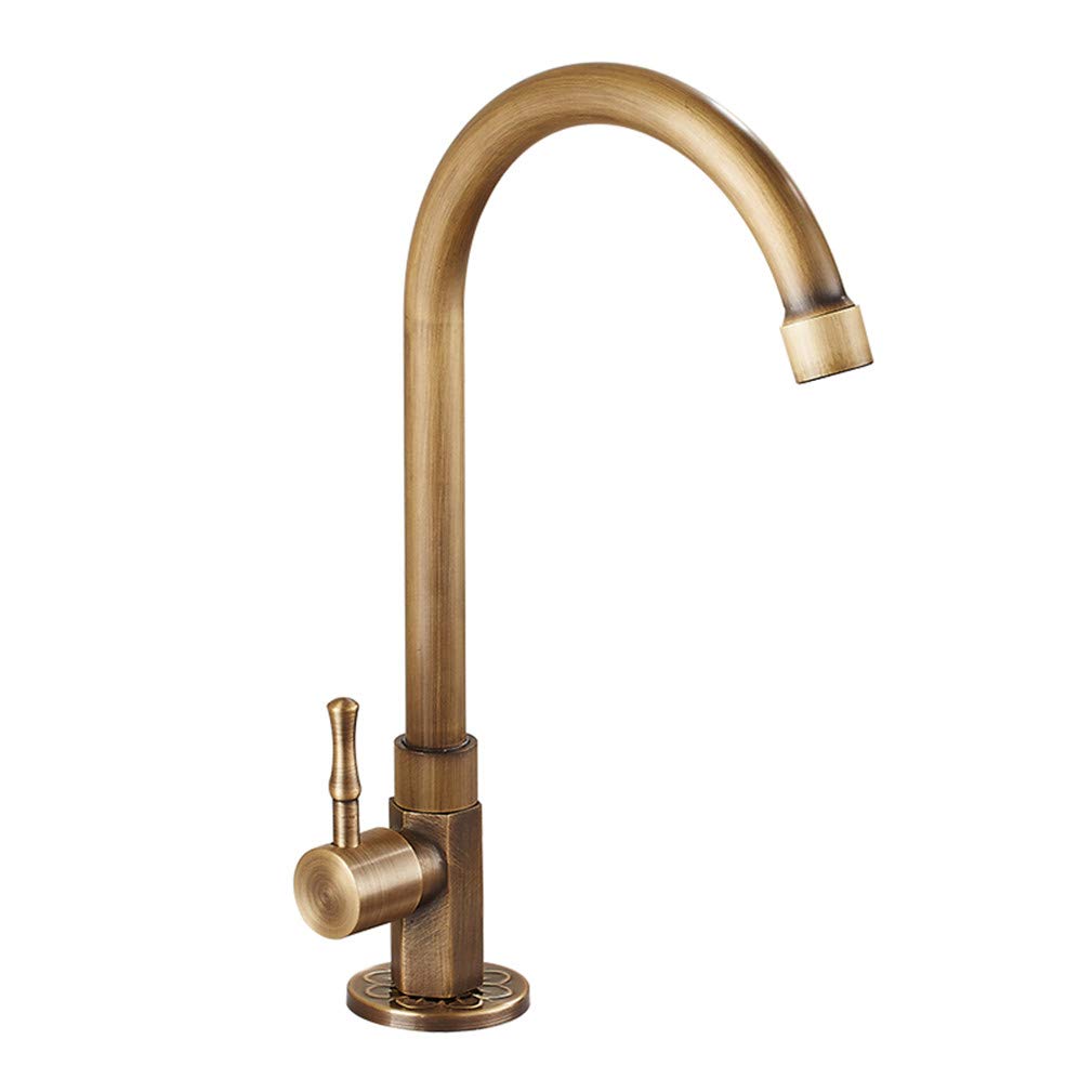 YAWEDA Antique Bronze Single Handle 360° Swivel Kitchen Faucet - Cold Water Only, Vintage Copper Finish for Classic & Modern Kitchen Sinks