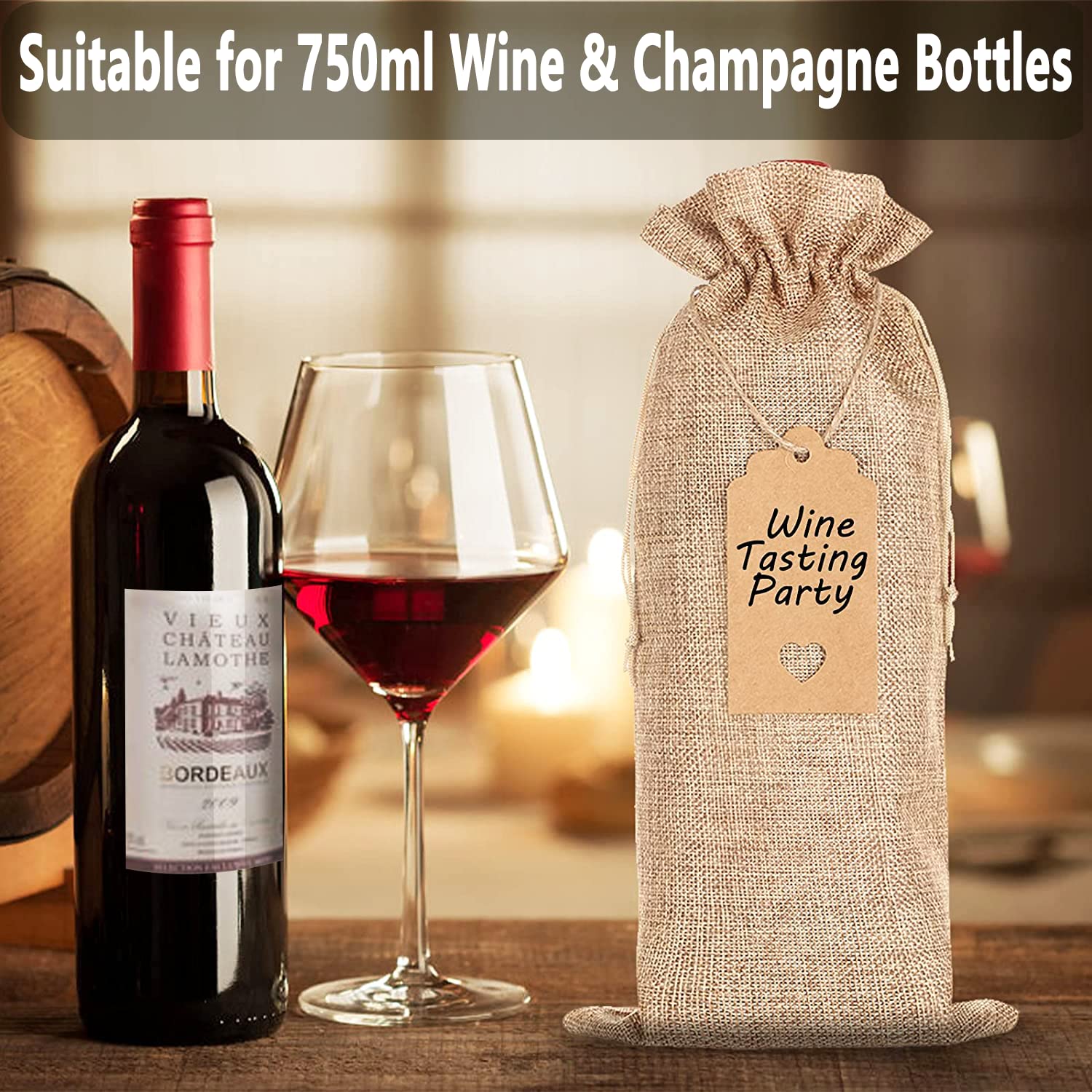 12-Pack Reusable Burlap Wine Gift Bags with Drawstrings - Eco-Friendly Wine Bottle Bags for Parties, Christmas, Weddings, Travel & Home Storage - Perfect for Gifting, Entertaining and Organizing