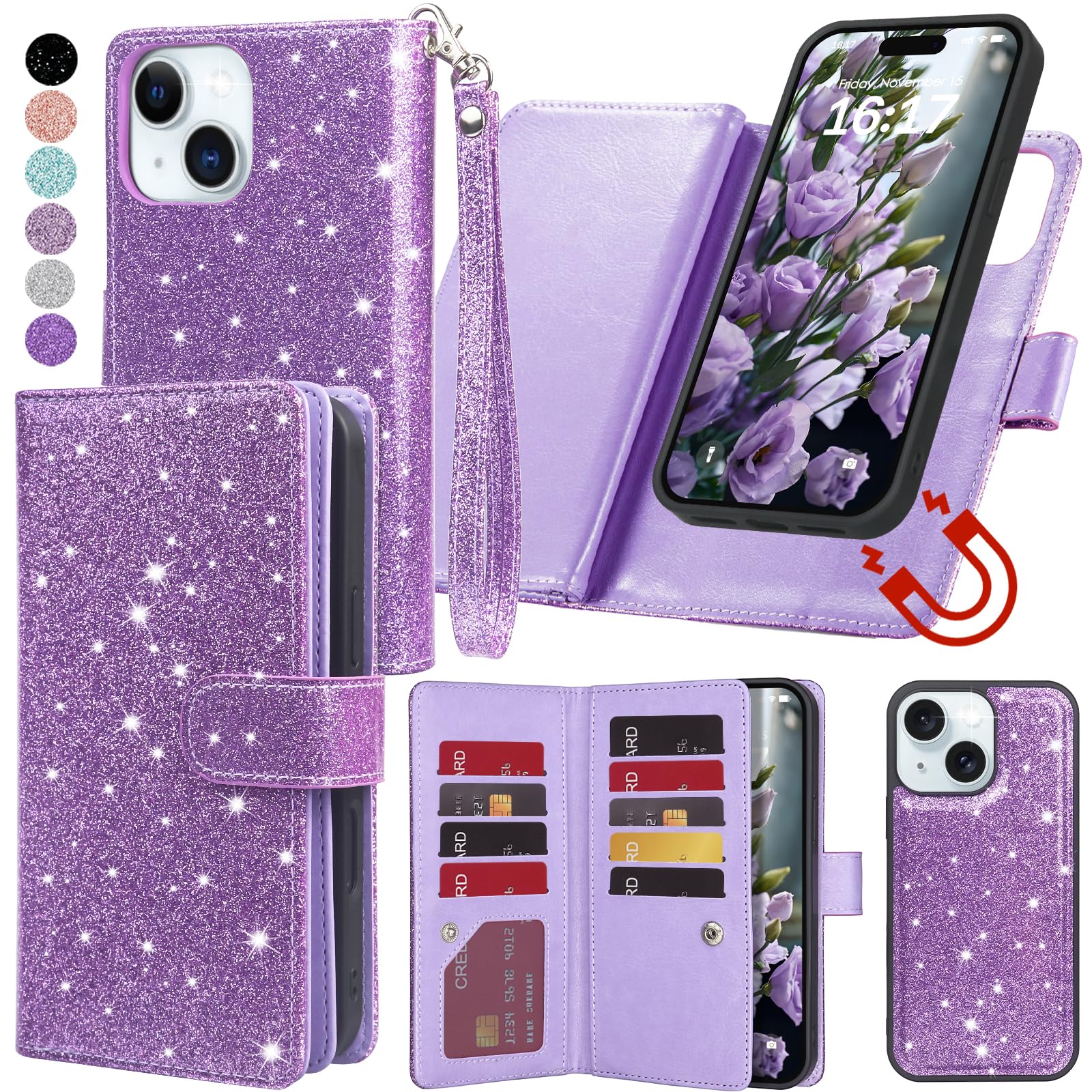 Detachable Magnetic Wallet Case for iPhone 13 (6.1