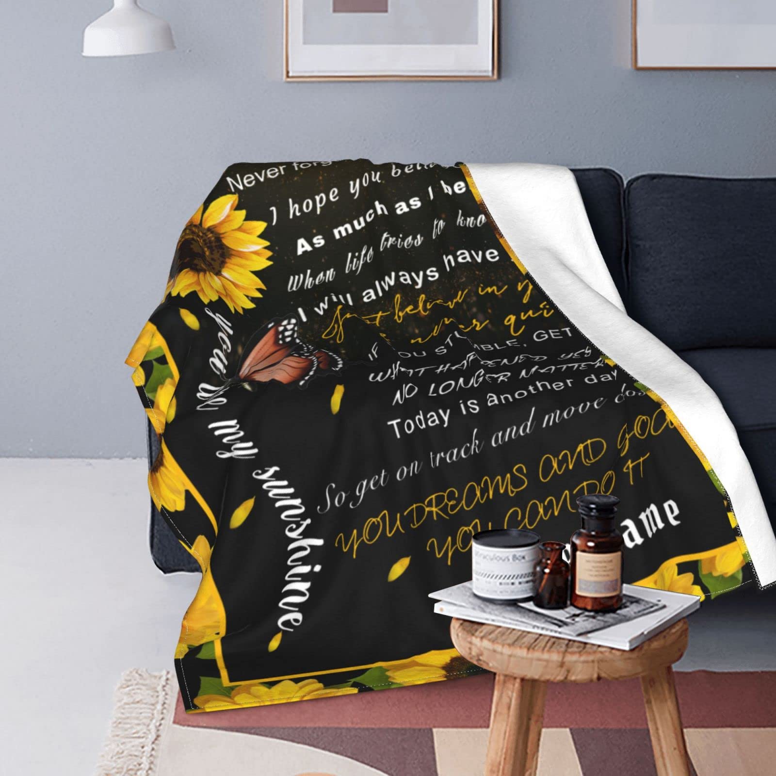 Personalized Custom Name Blanket - Love Letter to My Granddaughter from Grandpa & Grandma - Butterfly Sunflower Design - 50x60 Inches Soft Fleece Throw Blanket - Perfect for Birthday Gifts, Nursery Decor, and Cozy Family Moments