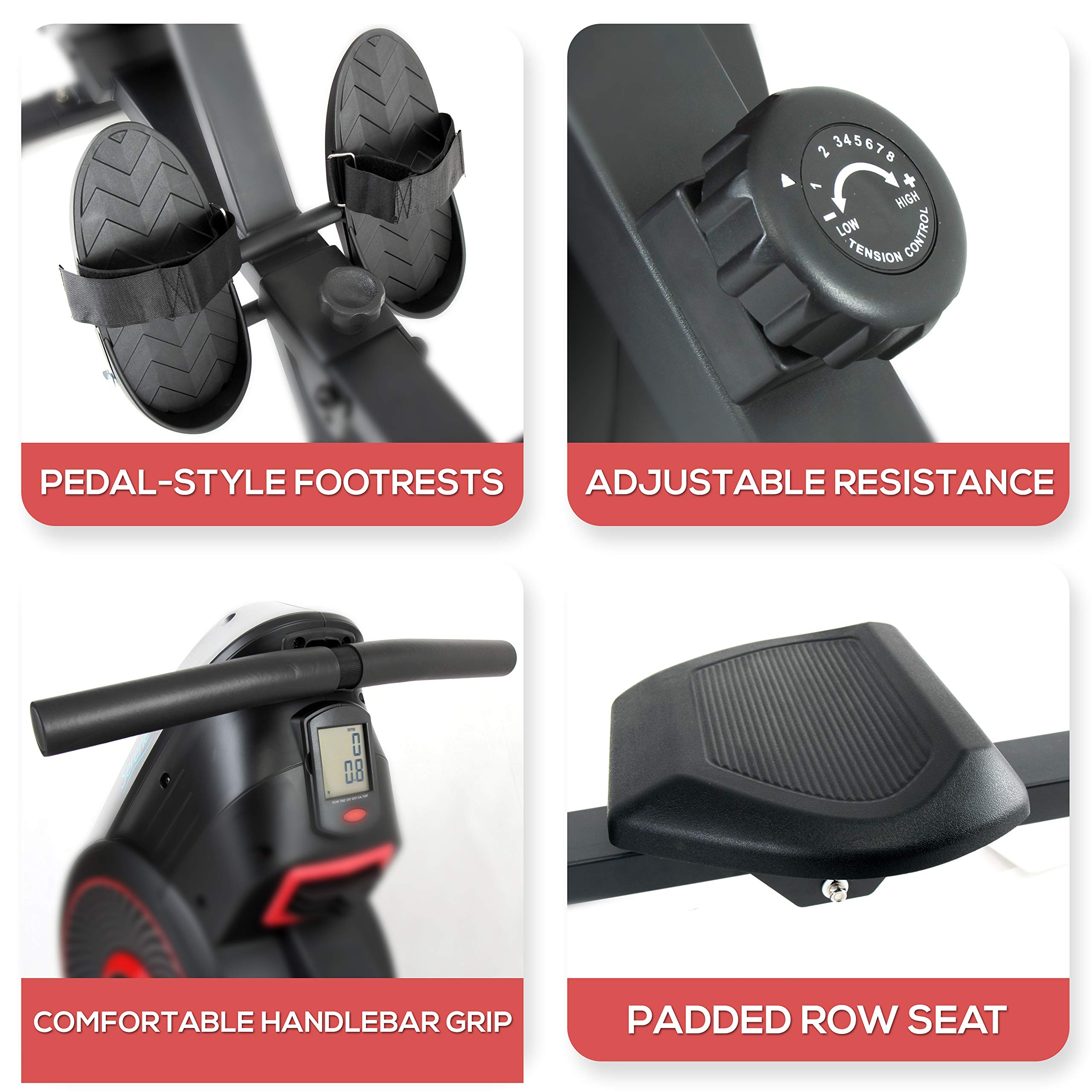 SereneLife Air & Magnetic Rowing Machine with LCD Monitor - Track Time, Distance, Stride & Calories Burned - Home Gym Cardio Equipment for Full Body Workout - Perfect for Indoor Fitness, Weight Loss & Cross Training