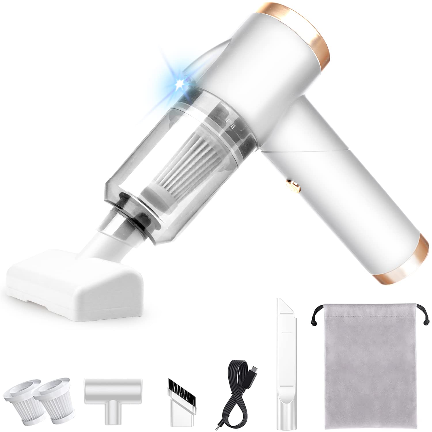 Saimour 9000PA Cordless Handheld Car Vacuum Cleaner - Rechargeable Portable Mini Vacuum for Car, Home & Office, 90° Foldable Design, Strong Suction (White) - Perfect for Quick Car Cleaning, Pet Hair Removal & Small Space Dusting