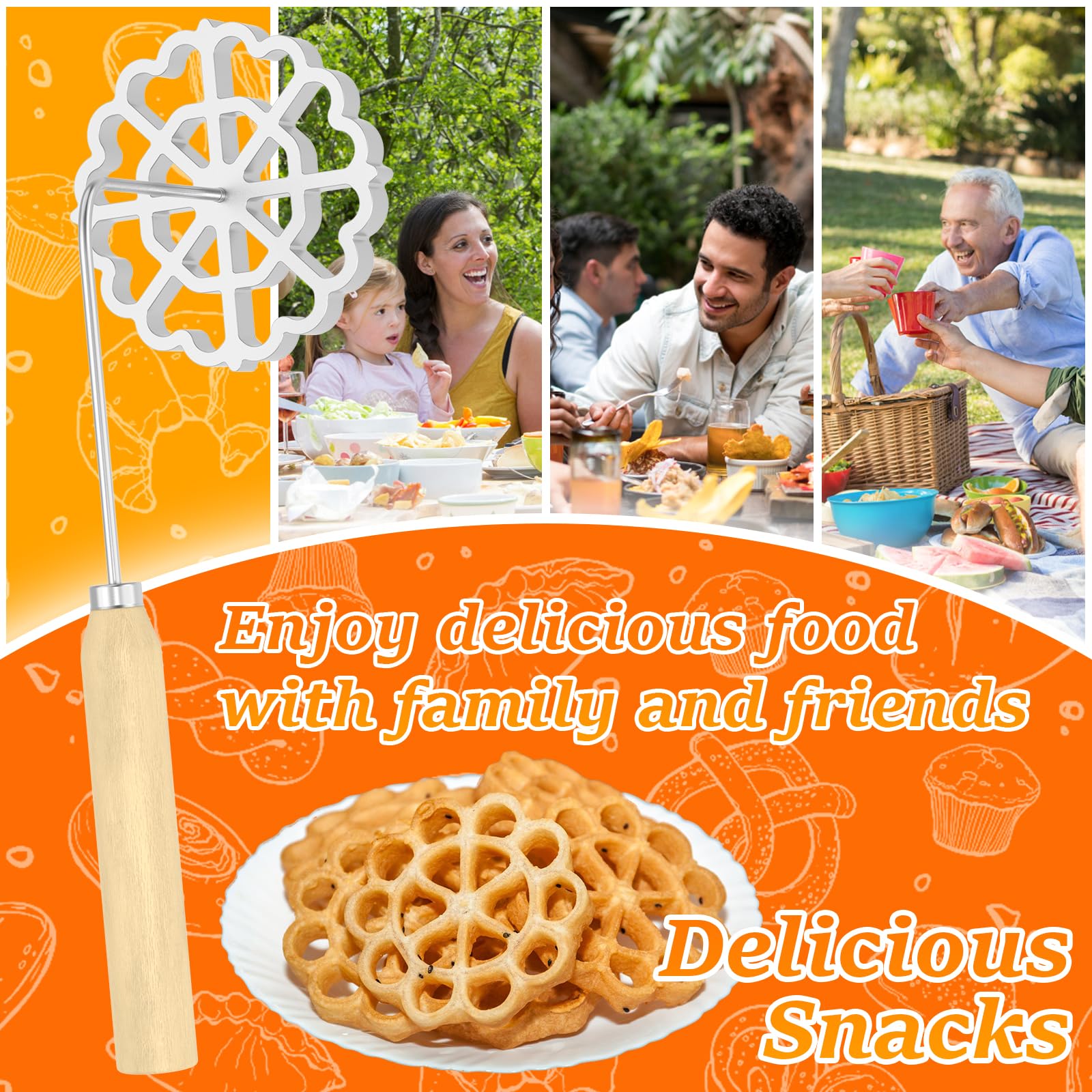 Bunuelos Mold with Handle - Detachable Funnel Cake & Rosette Maker Kit for Baking Cookies, Churros, and Donuts - 4.8 Inch Non-Stick Cooking Stamp Tool - Perfect for Home Kitchens, Parties, and Holiday Treats