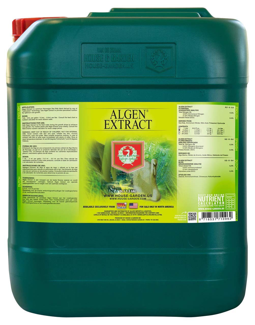 Premium Algae Extract 5L for House & Garden - Organic Liquid Fertilizer for Indoor Plants, Hydroponics, and Lawn Care | Boosts Growth & Nutrient Absorption