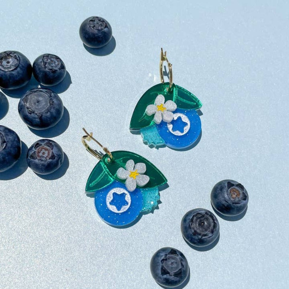 Blueberry Dangle Acrylic Earrings for Women - Lightweight Handmade Statement Jewelry - Perfect for Parties, Weddings & Everyday Wear