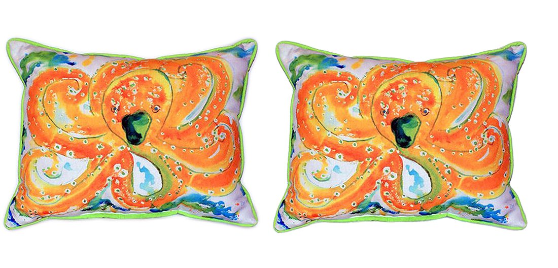 Betsy Drake Orange Octopus Throw Pillows Set of 2 - Large Decorative Cushions for Indoor & Outdoor Use - Perfect for Sofa, Bed, Patio Furniture