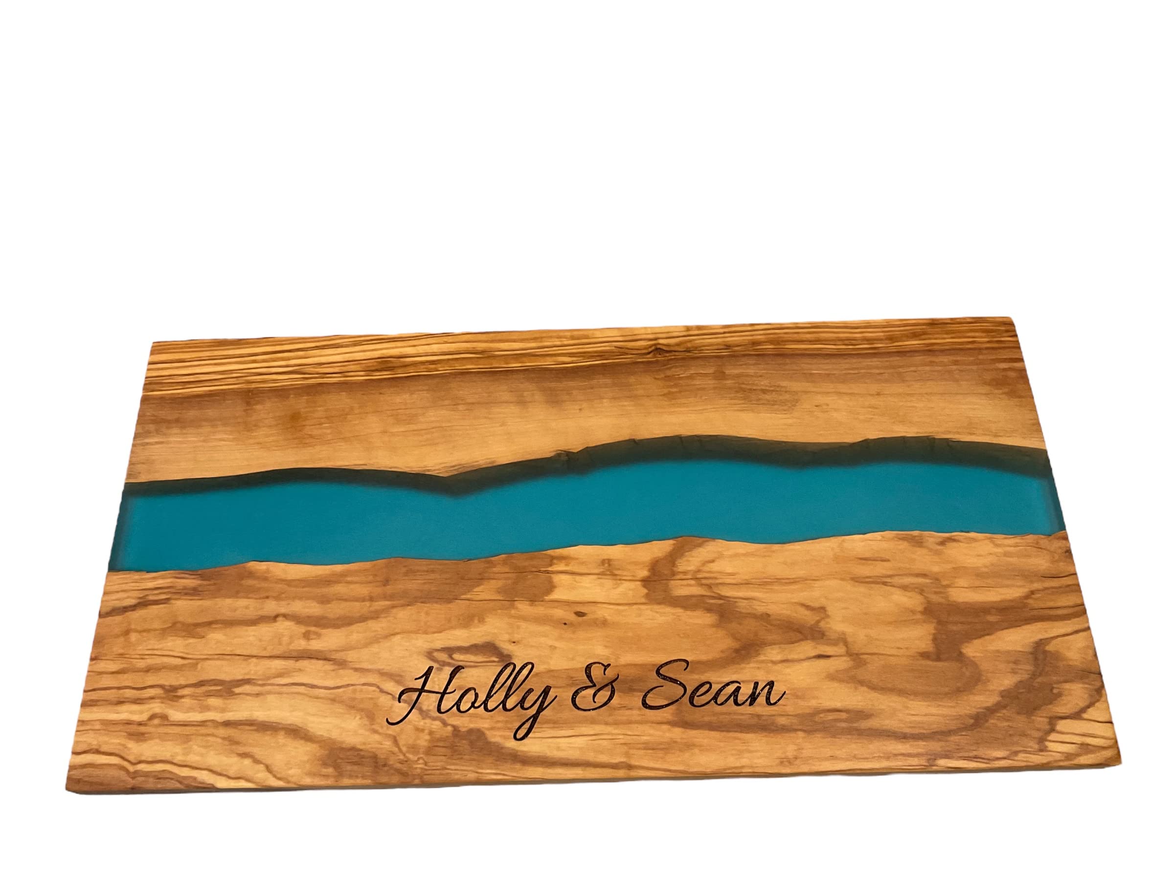 Handmade Personalized Olive Wood and Resin Charcuterie Board - Unique Wedding, Engagement, Anniversary & Housewarming Gift (Elegant Blue) - Perfect for Cheese Platters, Charcuterie Displays & Entertaining Guests
