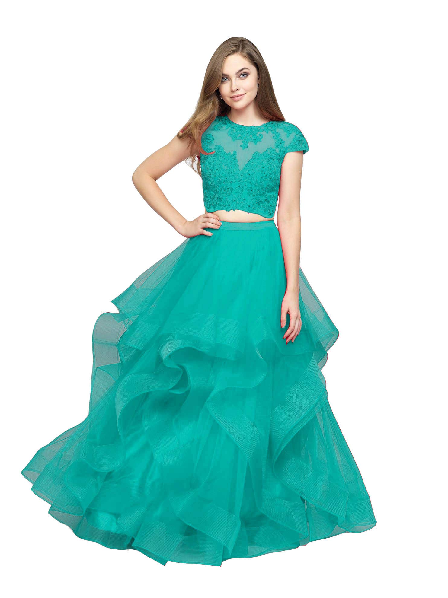 Emmani Women's Elegant 2-Piece Prom Dress with Lace Applique - Quinceanera Ball Gown with Layered Ruffle Organza Skirt - Perfect for Sweet 16, Homecoming, and Formal Events
