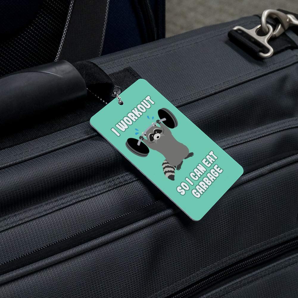 Funny Workout & Food Lover Raccoon Luggage ID Tag - Perfect for Gym Bags, Travel Suitcases & Backpacks