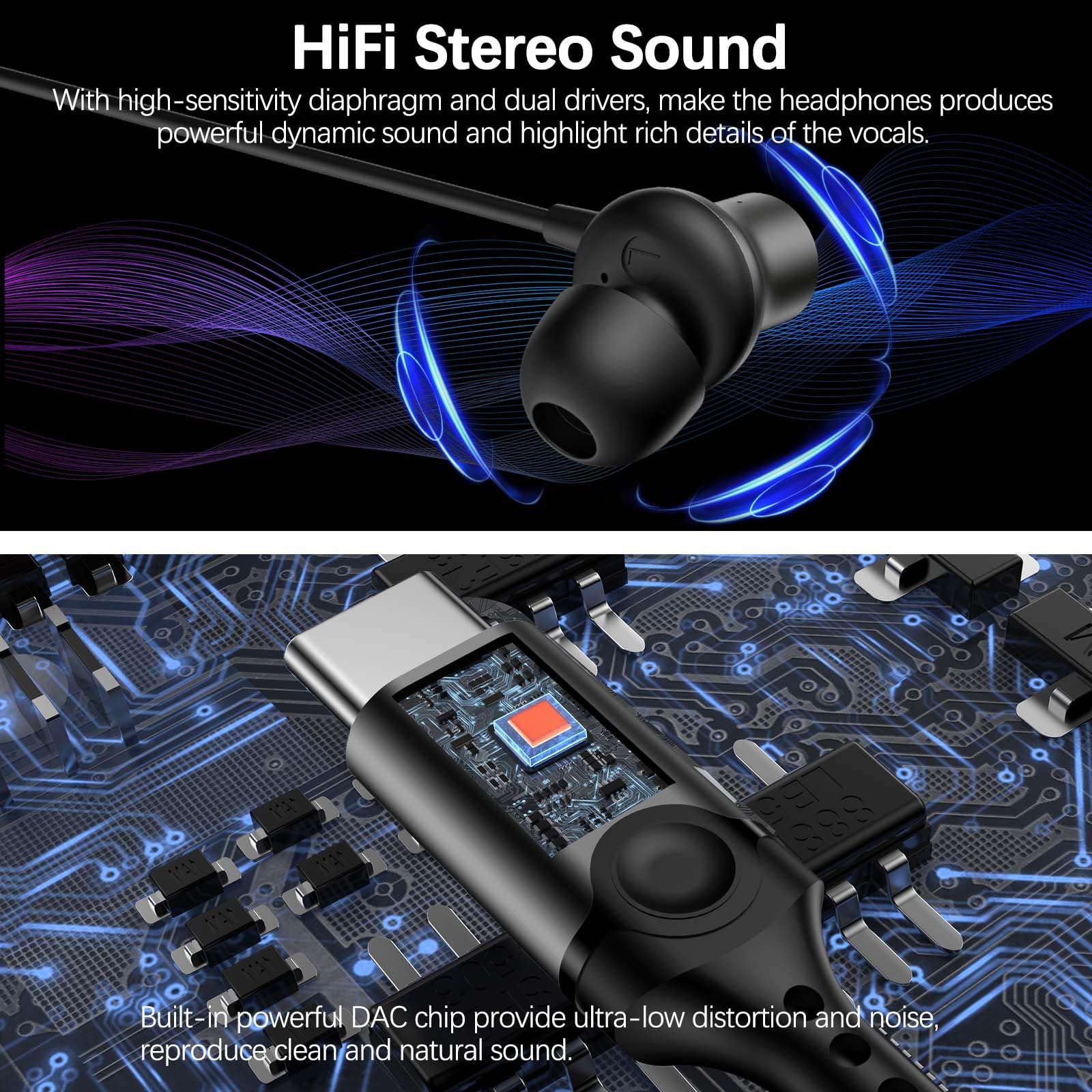 COOYA USB C Wired Earbuds with Noise Isolation & Magnetic In-Ear Design - Compatible with iPhone 16 Plus/15 Pro Max, iPad 10/Air, Pixel 9/8, Samsung S25 Ultra/S24+/A56/S23/A54, OnePlus 13 - Perfect for Commuting, Workouts & Gaming