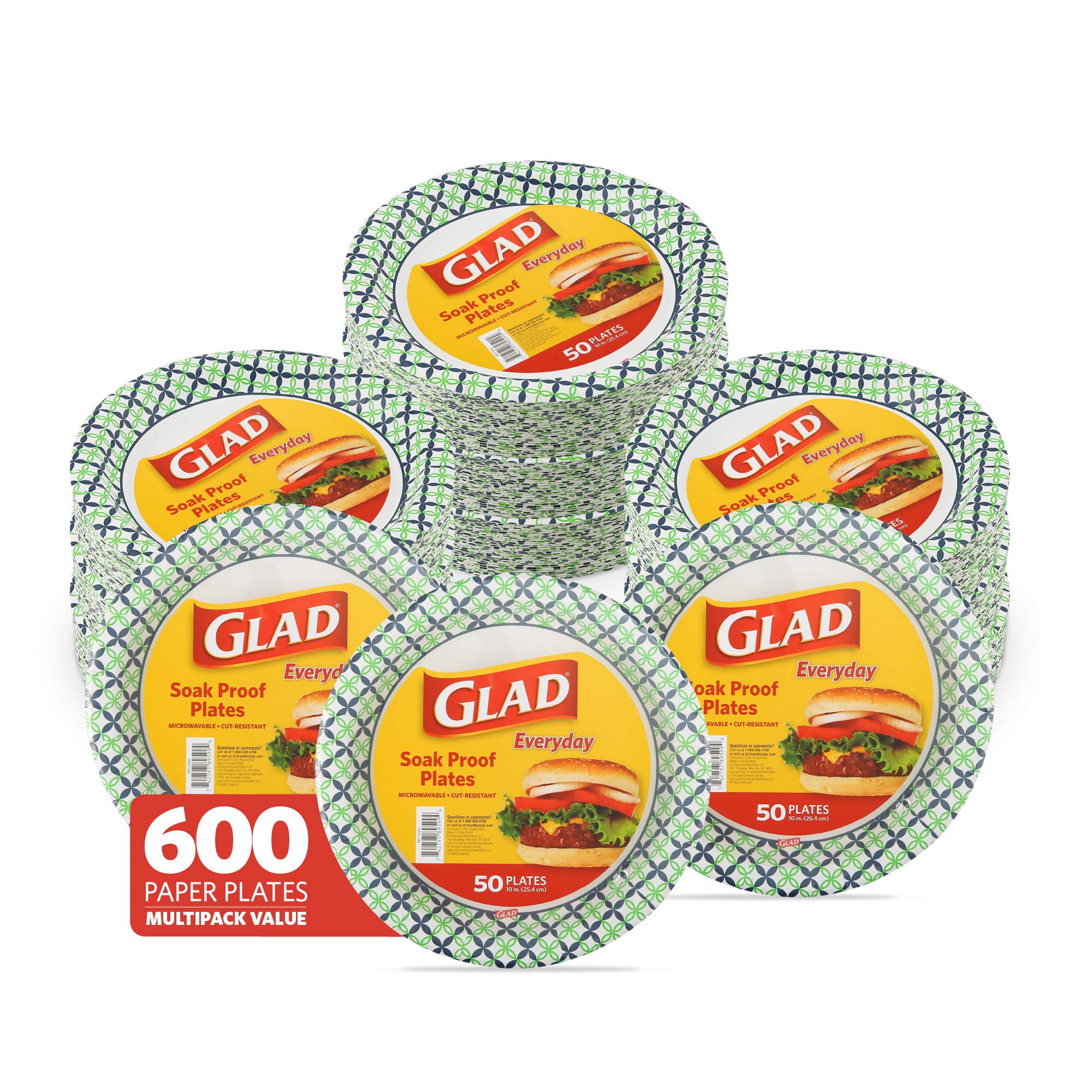 Happy Daisies Disposable Paper Plates - 10 Inch Round Plates with Blue & Green Floral Design, 600 Count for Parties, Picnics & Everyday Use