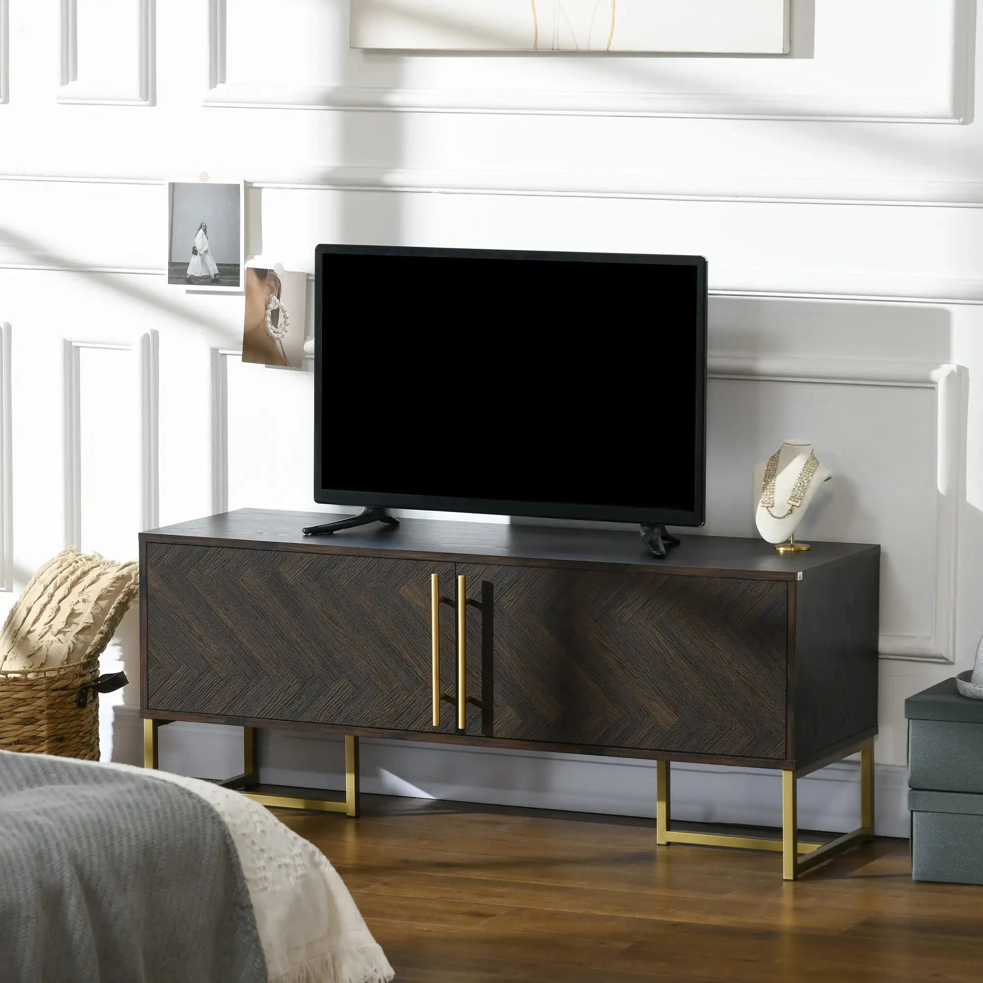 55 Inch TV Stand with 2 Door Storage Cabinets, Adjustable Shelves & Cable Management - Perfect for Living Room, Bedroom & Home Theater Setup