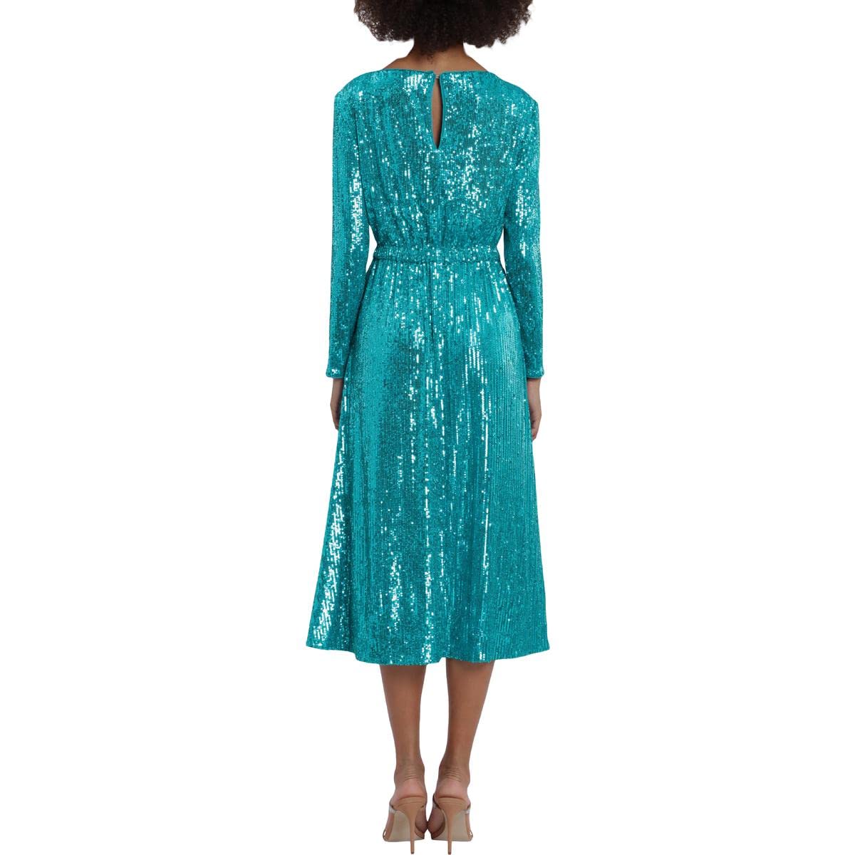 Maggy London Women's Boat Neck Long Sleeve Midi Dress - Elegant Flowy A-Line Formal Dress for Wedding, Party & Office Wear