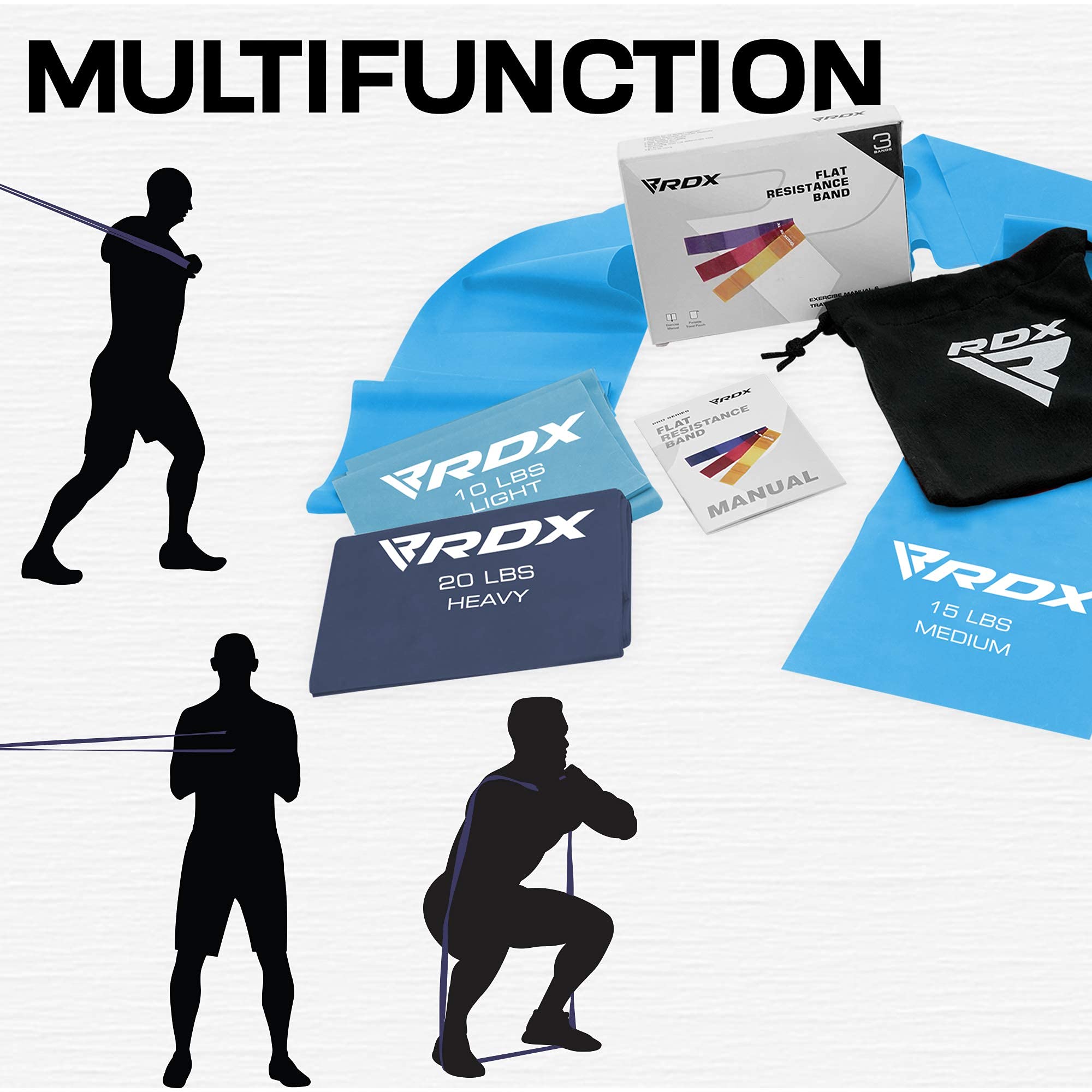 RDX TPE Resistance Bands Set - 3 Levels, 1.5M Long, REACH RoHS CPSIA Certified - Flat Skin-Friendly Elastic Loops for Yoga, Home Gym, Fitness Workout, Ballet, Pilates & Leg Training - Perfect for Strength Training, Muscle Toning and Full Body Workouts at Home or Gym