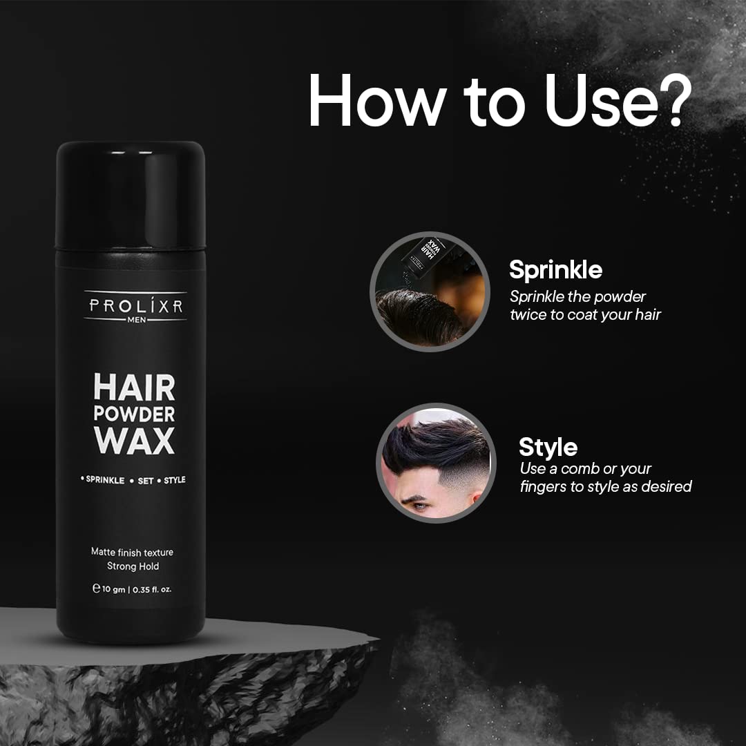 Prolixr Hair Volumizing Powder Wax 10gm - 24 Hour Strong Hold Matte Finish Styling Powder for Men | 100% Natural & Safe | Restylable Hair Wax | Perfect for Daily Use, Special Occasions & Travel