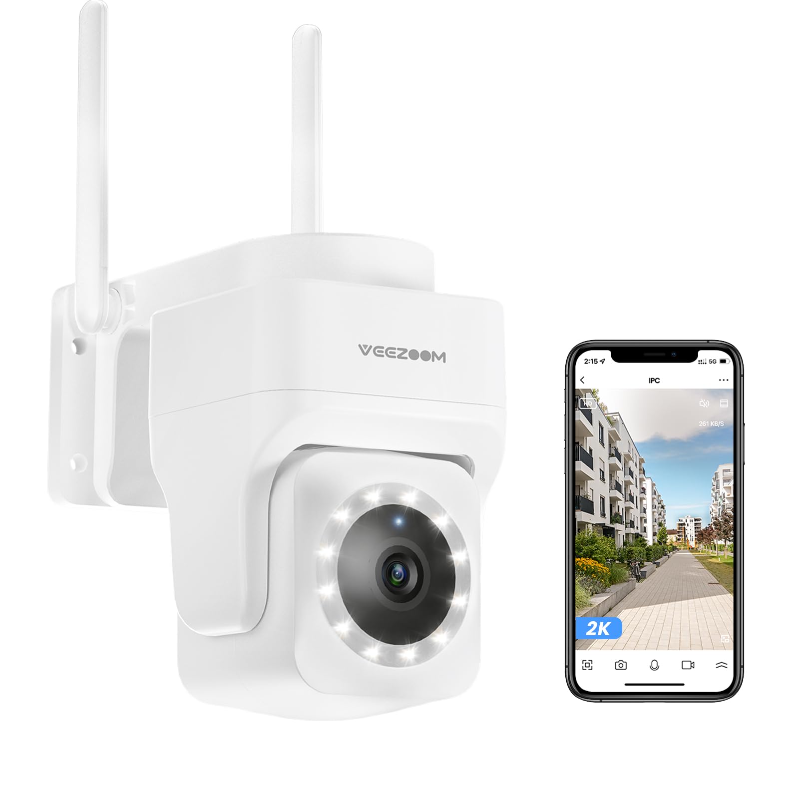 Veezoom 4MP/2K Outdoor Security Camera with 360° View, 2.4G/5GHz WiFi, Wired Plug-in Power, Motion Tracking, Two-Way Talk & Spotlight Color Night Vision - 24/7 Home Security Surveillance for Front Door, Backyard & Garage