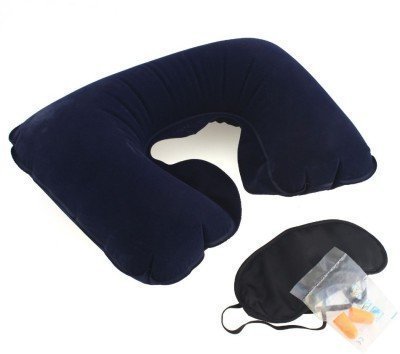 Tree Fit Memory Foam 3-in-1 Travel Pillow Set with Neck Support, Eye Mask & Ear Plugs - Comfortable Sleeping Kit for Airplane, Car, Train & Bus Travel - Unisex Blue for Adults & Teens - Perfect for Long Flights, Road Trips & Commuting