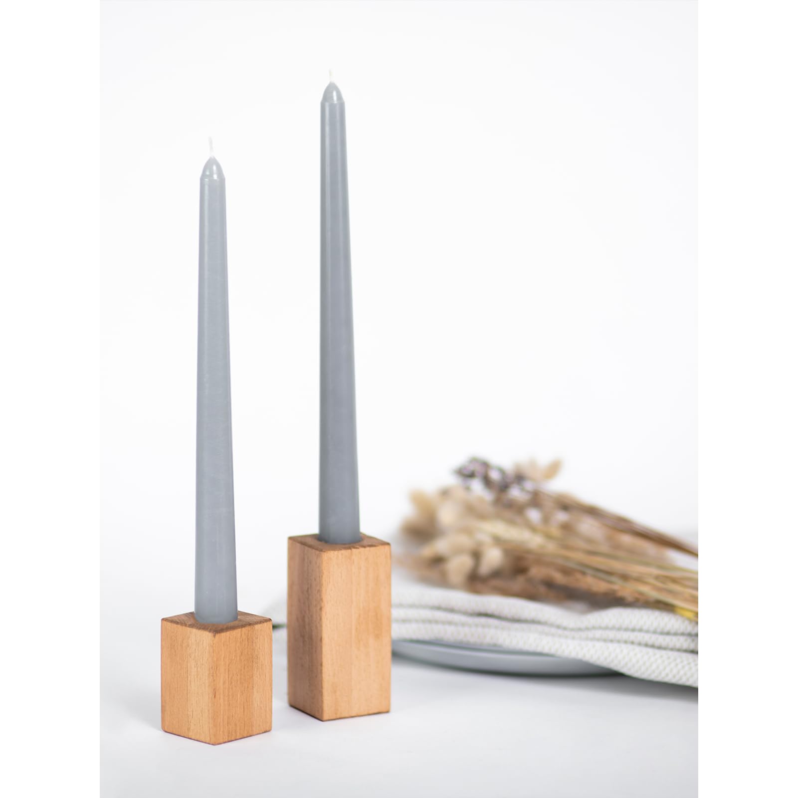 Premium CANDWAX 8 Inch Taper Candles - Set of 12 Dripless Dinner Candles for Wedding, Party & Home Decor - Long Burning Light Gray Taper Candles - Perfect for Romantic Dinners, Centerpieces & Special Occasions