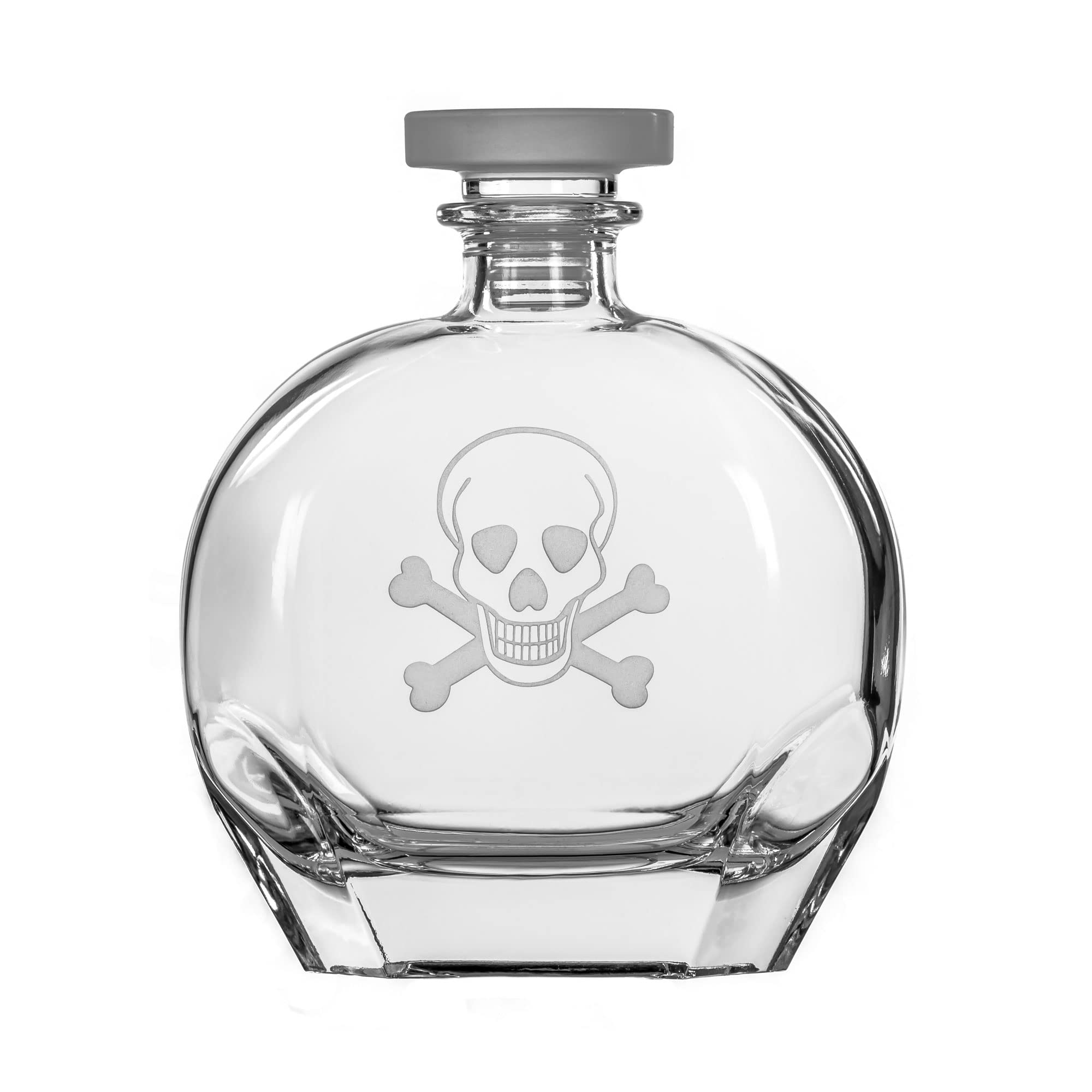 Premium Rolf Glass Skull & Crossbones Whiskey Decanter Set - 3-Piece with 2 Rocks Glasses & Airtight Stopper | Lead-Free Crystal Glass for Bourbon, Scotch, Rum & Liquor | Hand-Engraved Sand Art Design | Perfect for Home Bar, Man Cave & Gift Giving