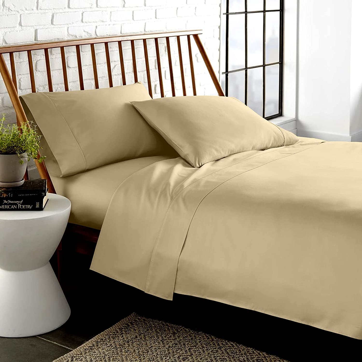 Premium Egyptian Cotton Full XL Bed Sheets Set - 4 Piece Deep Pocket Fits 10-12 Inch Mattress - Breathable Long Staple Bedding with Elastic Corners (Beige, 54