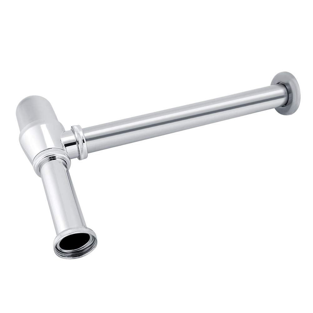 Chrome Zinc Alloy Round Bottle Sink Trap for Bathroom & Kitchen Drain - Stainless Steel Waste Pipe, Durable Basin Tube for Easy Installation - Perfect for Bathroom Vanities, Kitchen Sinks & Utility Drains
