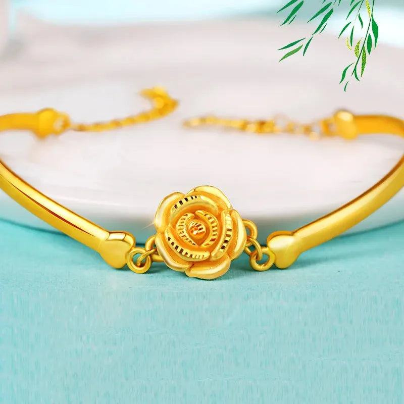 24K Pure Gold Bracelet for Women - 999 Solid Real Gold Bangle - Elegant Rose Gold Romantic Jewelry - Trendy & Classic Design - Perfect for Gifts, Anniversaries & Special Occasions