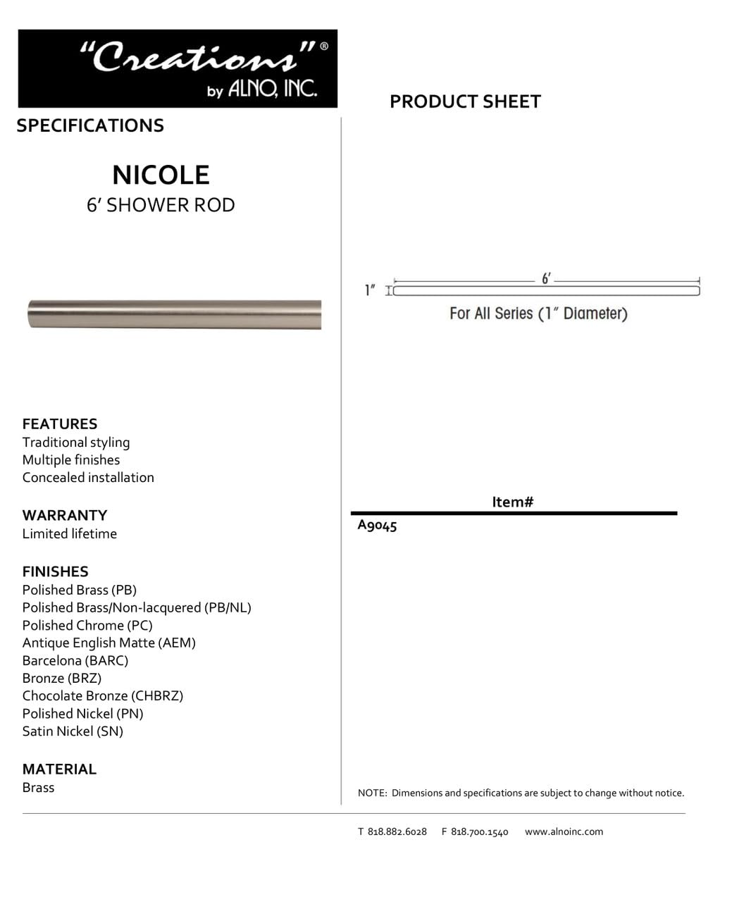 6' Shower Curtain Rod - Unlacquered Solid Brass Bathroom Tension Rod for Shower, Bathtub & Closet - Rust-Resistant & Adjustable for Home Decor