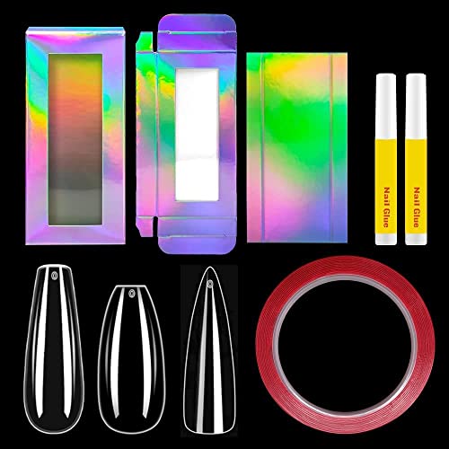 Empty Press on Nails Packaging Box Set - 3 Styles (Ballerina, Stiletto, Coffin) Clear Acrylic Pullable Display Case for DIY Nail Business | Perfect for Home Manicures, Salon Displays & Nail Art Storage